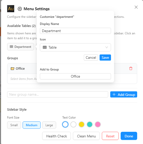 Menu Settings