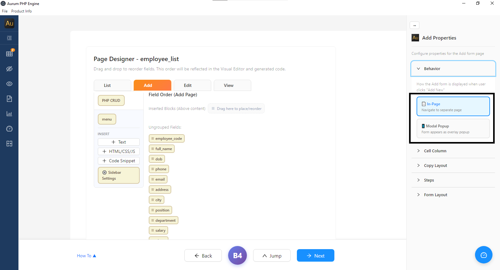 Page Designer Add Tab