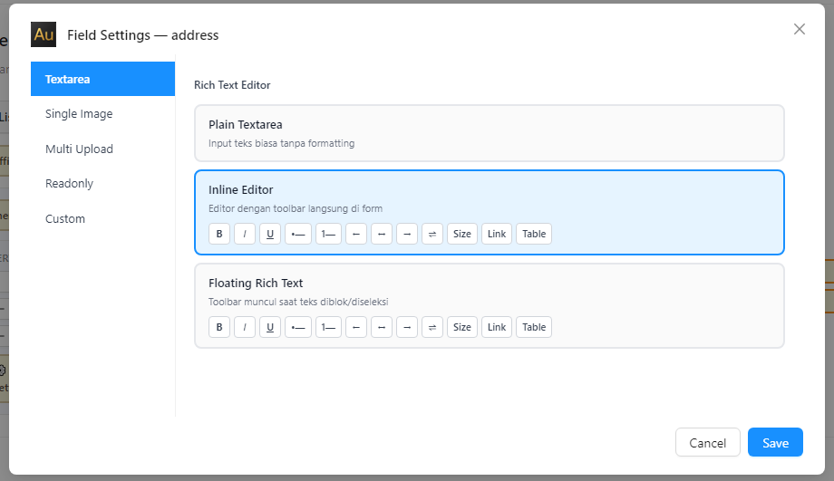 Field Settings Address